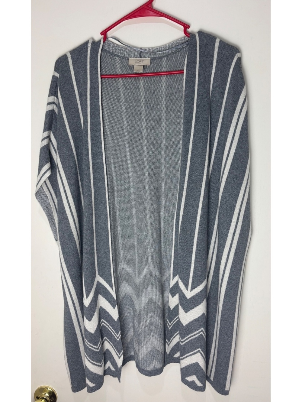 LOFT Outlet Cardigan M L Gray Ivory Geometric Stripe Poncho Wrap Oversized